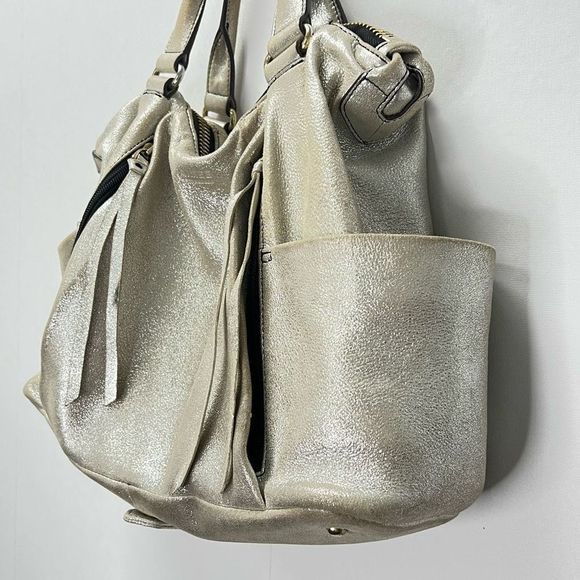 Aimee Kestenberg Tamitha Satchel Champagne Shimmer Gold Leather Hand Bag Large - Picture 2 of 15